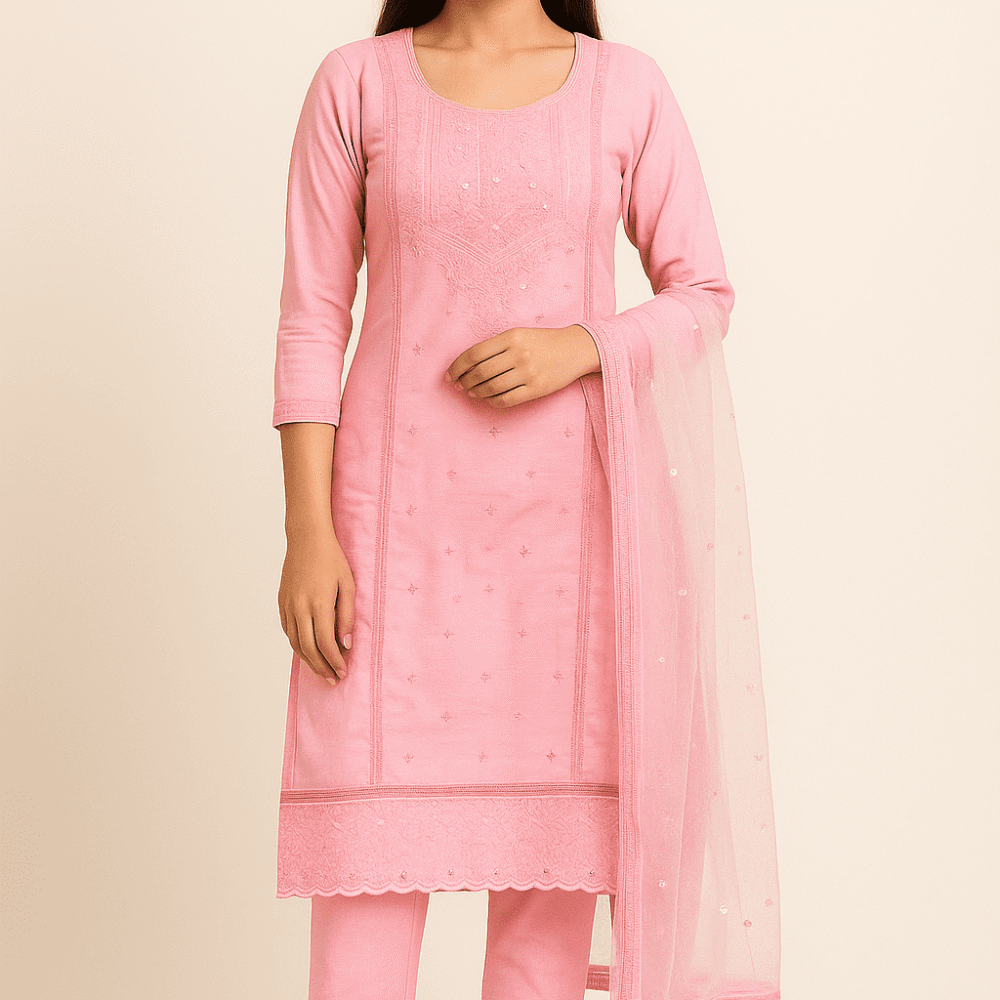 Baby Pink Embroidered Straight Kurta Set