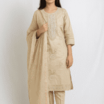 Beige Embroidered Kurta Set for Girls