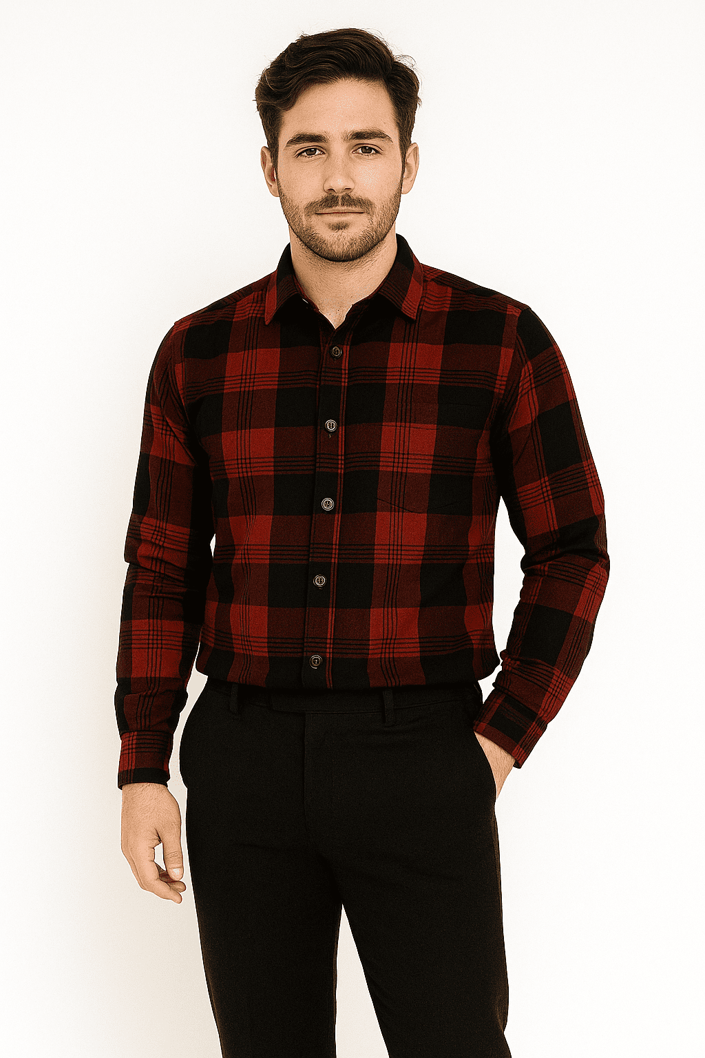Men’s Red & Black Bold Checkered Shirt - Image 3